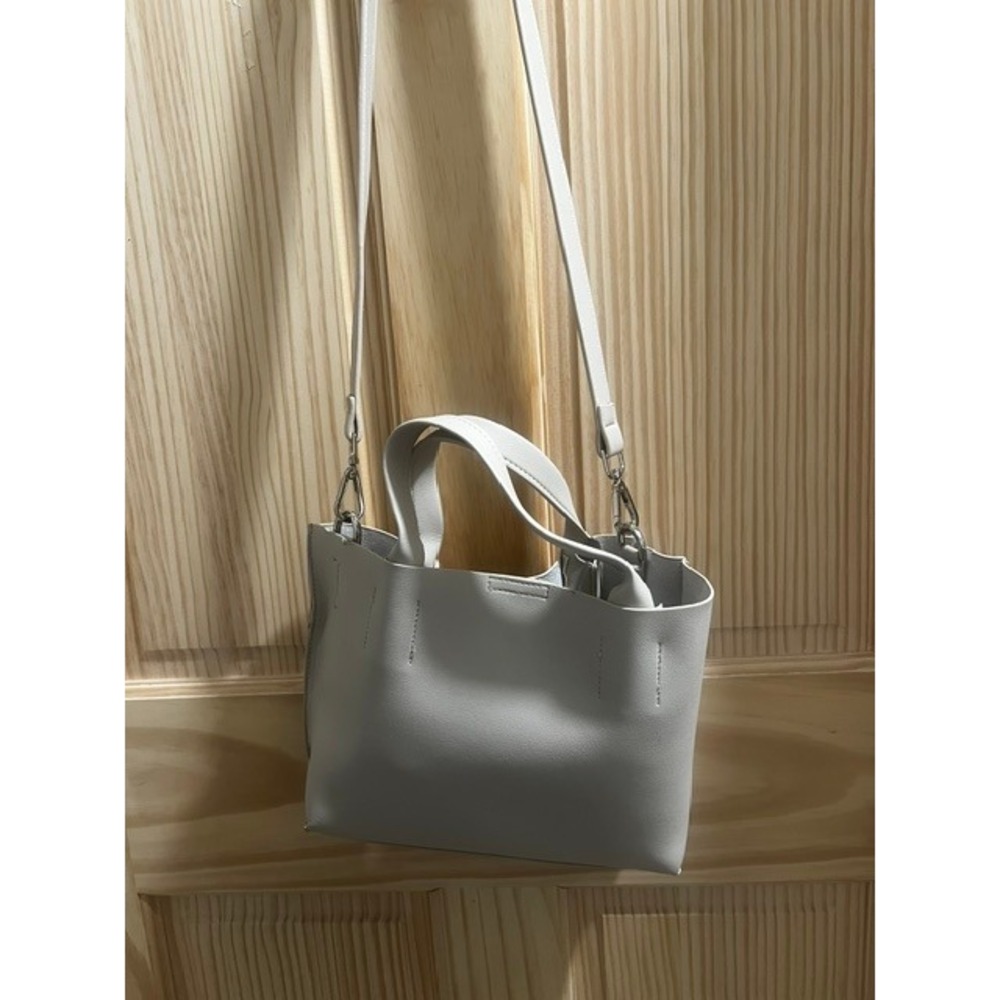 Colab Tote Bag Women Small Light Grey Vegan Leather Crossbody Minimalist